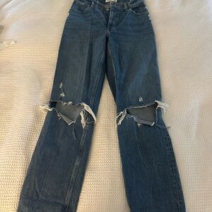 Abercrombie Curve Love Ultra High Rise 90s Straight Distressed Blue Jeans